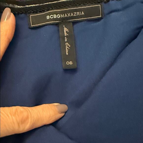 BCBGMaxAzria Navy & Black Tulle Overlay Crochet Bodice Strapless Dress & Cape - Picture 6 of 9